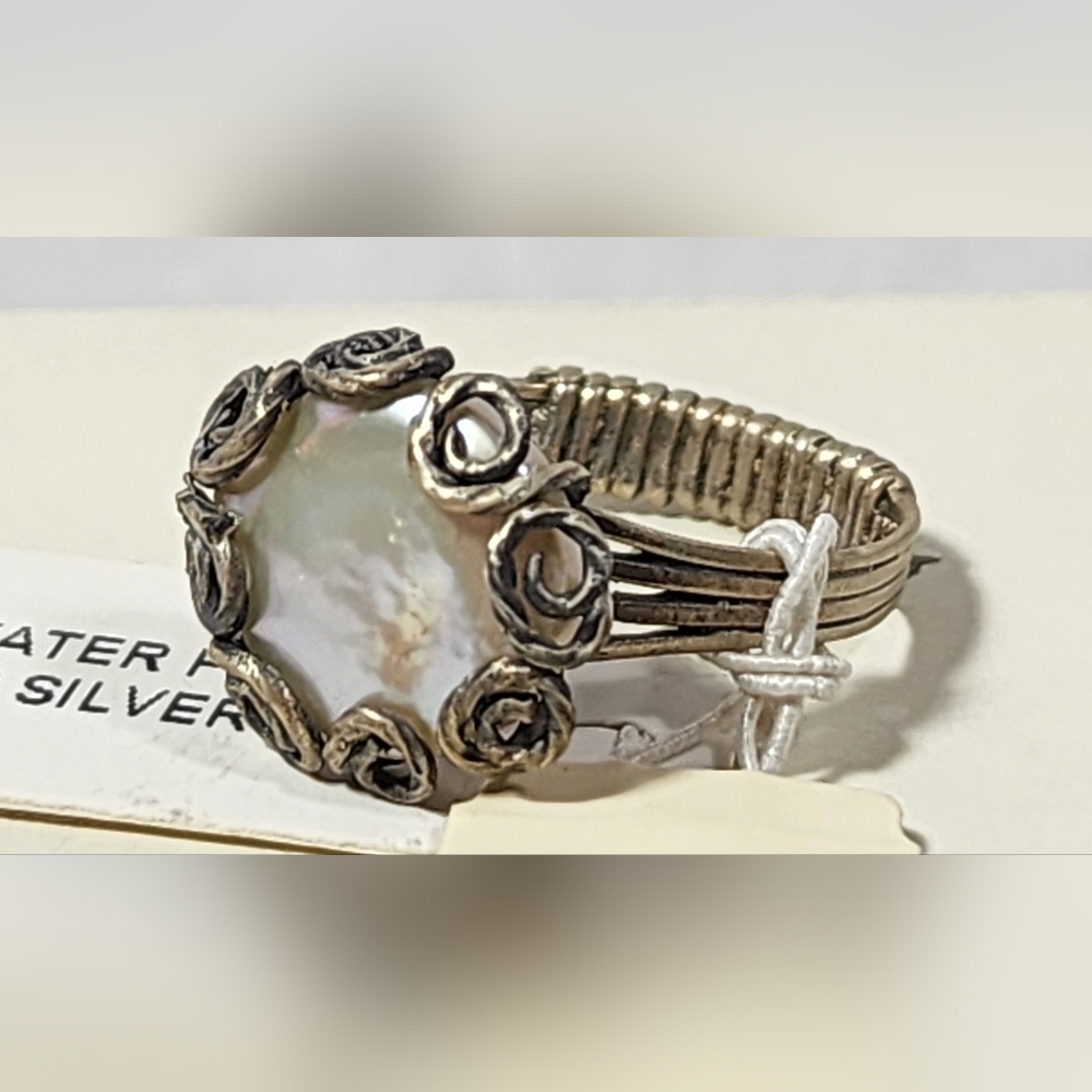 VINTAGE J.Jill STERLING SILVER FRESH WATER PEARL WOMEN'S ROUND RING SIZE 7 NWT - Picture 2 of 11